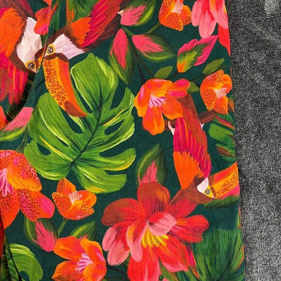 FARM Rio Tropical Toucan Linen Pants High Waisted Pink Green Wide Leg S NWOT - Picture 12 of 13